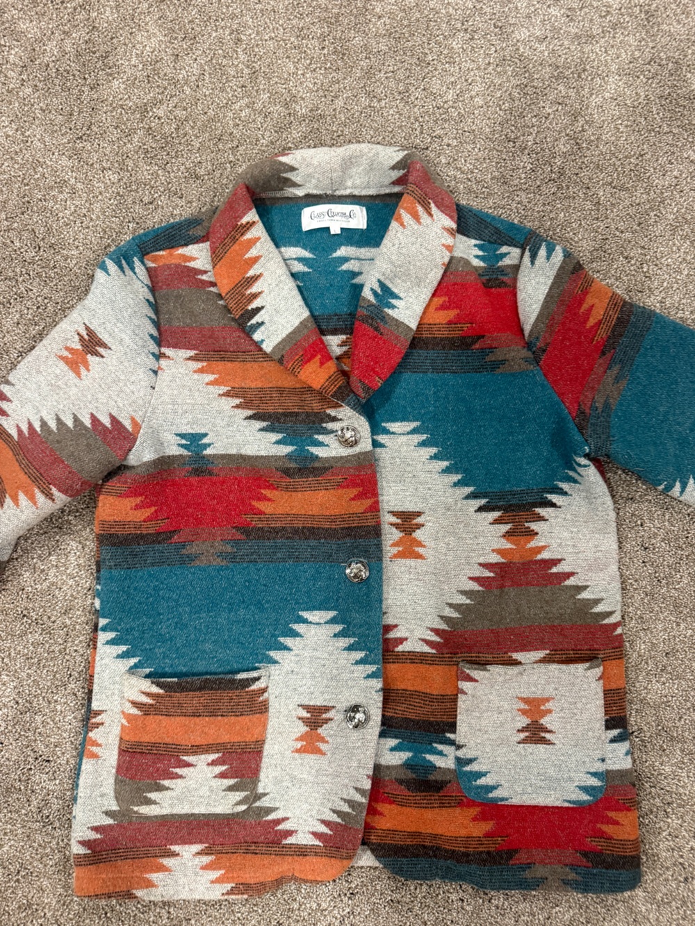 Southwestern Blazer Jacket - Teal, Red & Orange